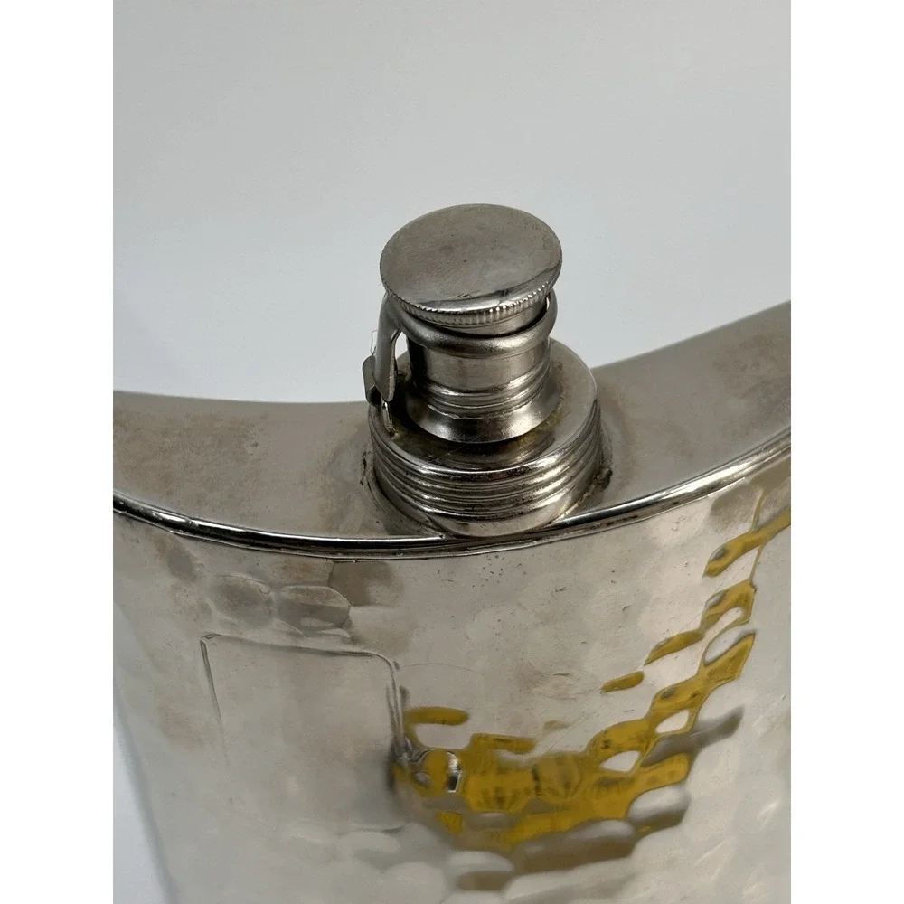 Vintage 1940's Hammered Metal Hip Flask 8 oz Tin‎ Lined Made in West Germany